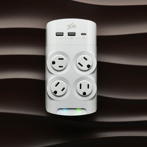 360 Electrical Revolve45, 4 Rotating Outlets/2 USB-A and 1 USB-C 1080 Joules Surge Protector - White SHOP ONLINE