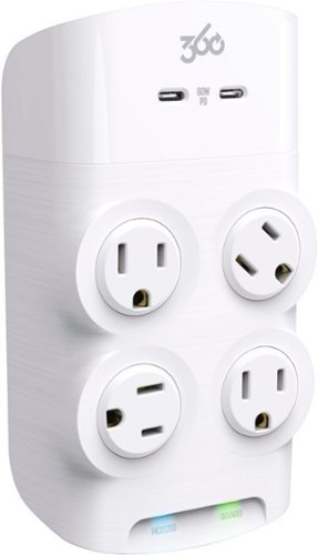  360 Electrical - Revolve60, 4 Rotating Outlets/ 2 USB-C 1080 Joules Surge Protector - White