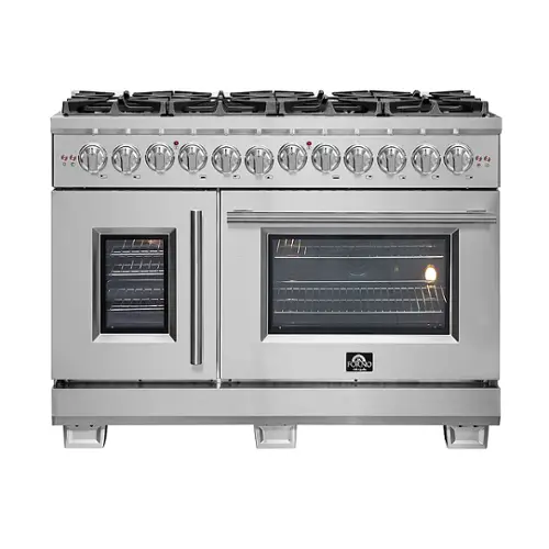 Front. Forno Appliances - Capriasca 6.58 Cu. Ft. Freestanding Double Oven Dual Fuel Range with Left Oven Swing Door - Stainless Steel.