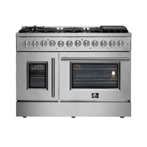 Front. Forno Appliances - Galiano 6.58 Cu. Ft. Freestanding Double Oven Dual Fuel Range with Left Swing Door and Air Fry Function - Stainless Steel.