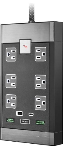 Rocketfish™ 6-Outlet Strip Premium/1-USB-C/1-USB 2,880 Joules Surge Protector - Black WORLDWIDE DELIVERY