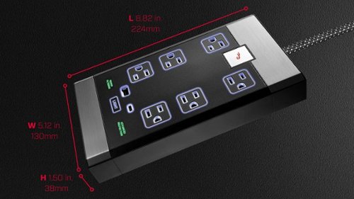 Rocketfish™ 6-Outlet Strip Premium/1-USB-C/1-USB 2,880 Joules Surge Protector - Black BUY IN MIDDLE EAST