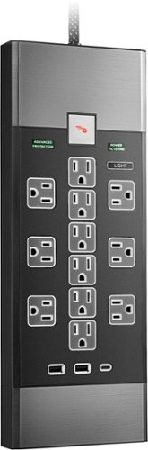 Rocketfish™ 12-Outlet 5,280 Joules Surge Protector with USB and USB-C - Black GLOBAL SHIPPING