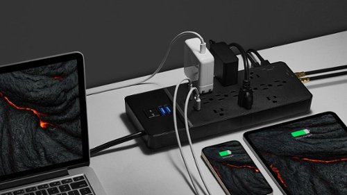 Rocketfish™ 12-Outlet Strip/1-USB-C/1-USB 4,680 Joules Surge Protector - Black GLOBAL SHIPPING