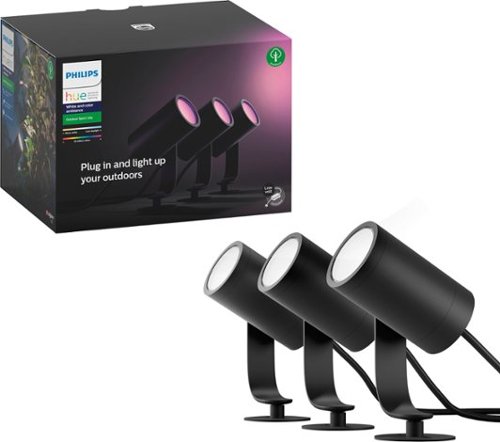 Philips - Geek Squad Certified Refurbished Hue Lily Outdoor Spotlight Basekit (3-pack) - Black