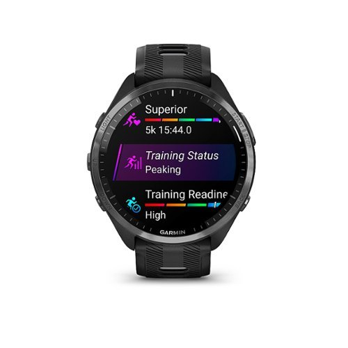 Garmin Forerunner 965 Carbon Gray DLC Titanium Bezel with Black Case and Black/Powder Gray Silicone Band