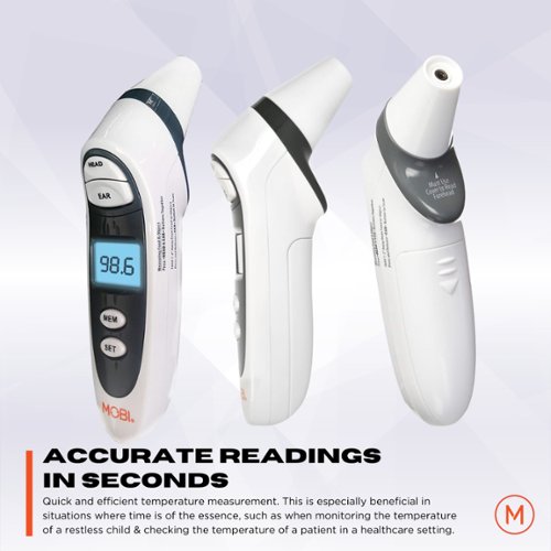 MOBI DualScan Prime Health Thermometer with Fever Indicator for Ear, Forehead, Room, and Food Temperature Measurements - White BUY IN EUROPE