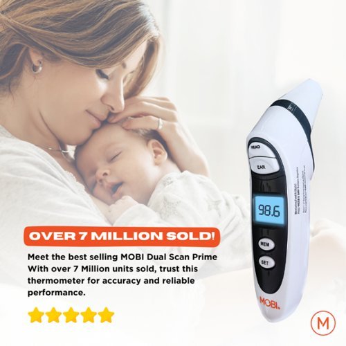 MOBI DualScan Prime Health Thermometer with Fever Indicator for Ear, Forehead, Room, and Food Temperature Measurements - White BUY IN UAE
