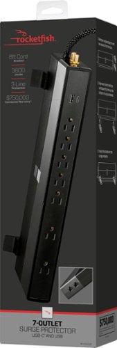 Rocketfish™ 7-Outlet/1-USB-C/1-USB 3,600 Joules Surge Protector - Black BUY IN EUROPE