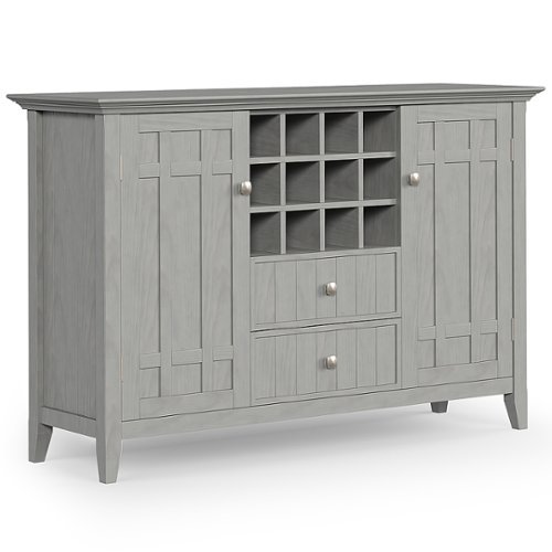Simpli Home - Bedford SOLID WOOD 54 inch Wide Transitional Sideboard Buffet and Wine Rack in - Fog Grey