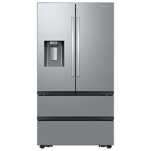 Front. Samsung - 25 cu. ft. 4-Door French Door Counter Depth Smart Refrigerator with Four Types of Ice - Fingerprint Resistant Stainless Steel.