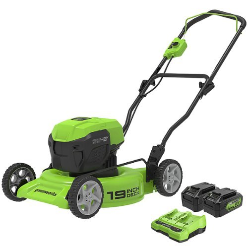 Greenworks - 24V 19” (2x24v) Brushless Push Lawn Mower with (2) 4.0 Ah USB Batteries and Dual-Port Rapid Charger - Green