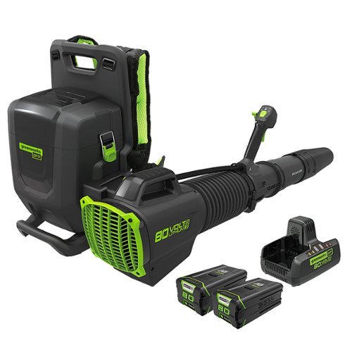 Greenworks - 80V 690 CFM 165 MPH Cordless Backpack Leaf Blower with (2) 4.0 Ah Battery and Dual-Port Charger - Green