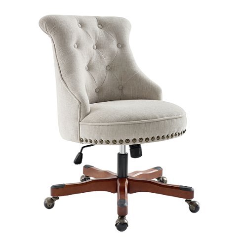 

Linon Home Décor - Scotmar Plush Button-Tufted Adjustable Office Chair With Wood Base - Natural