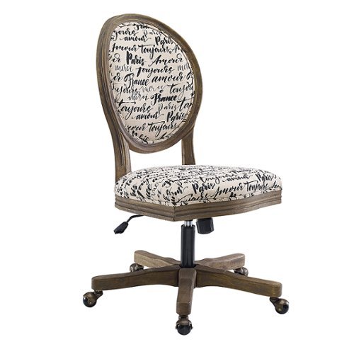 

Linon Home Décor - Cynwood Parisian Script Fabric Office Chair With Handcarved Wood Frame - Linen and Black