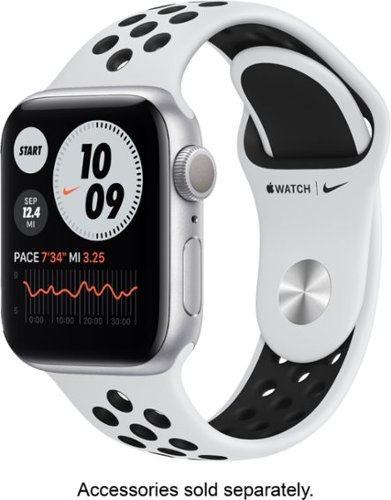 Apple - Geek Squad Certified Refurbished Watch Nike Series 6 (GPS) 40mm Aluminum Case with Pure Platinum/Black Nike Sport Band - Silver