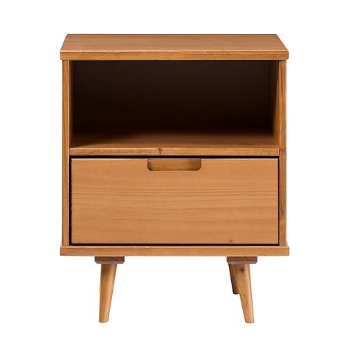Walker Edison - Mid-Century Modern Minimalist 1-Drawer Solid Wood Side Table - Caramel