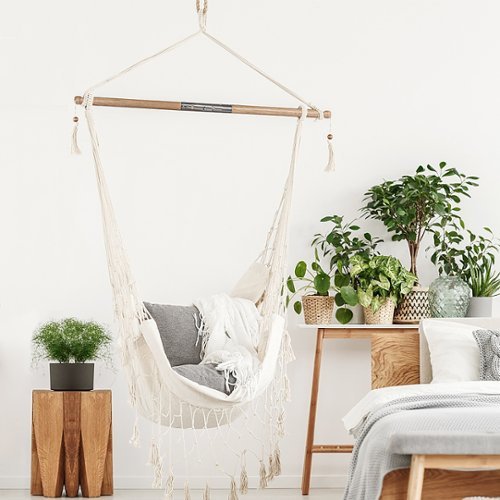 

Bliss - Island Rope Fringed Hammock Chair W/ Spreader Bar & Hanging Hardware - Natural