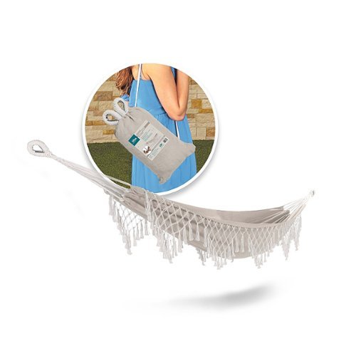 

Bliss - Brazilian Style Hammock in a Bag w/ Fringe & Hanging Hardware - Natural