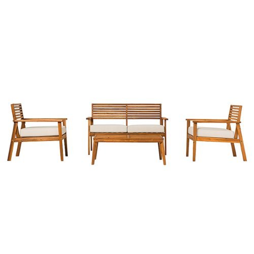Walker Edison - Modern 4-Piece Acacia Wood Outdoor Chat Set - Brown