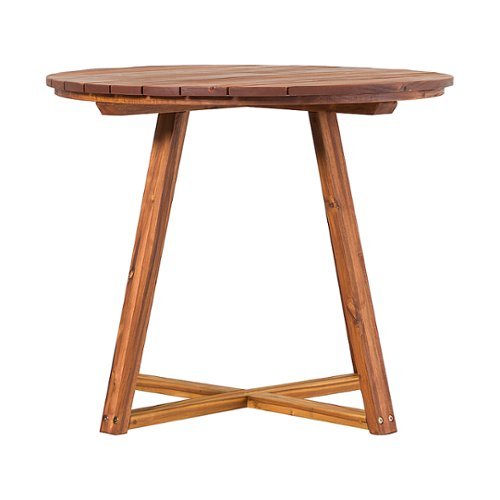 

Walker Edison - Modern Solid Acacia Wood Round Outdoor Dining Table - Brown