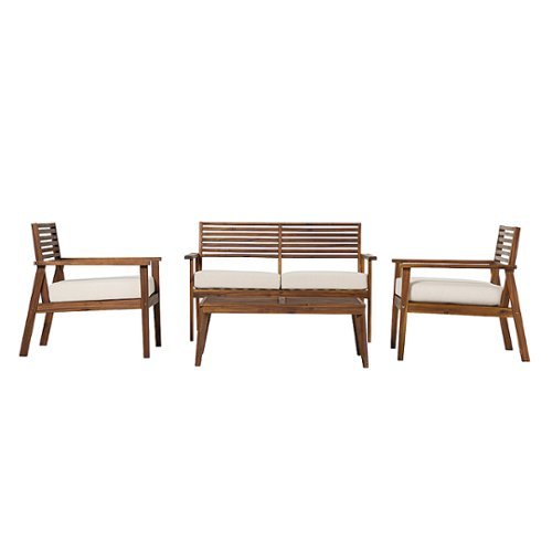 

Walker Edison - Modern 4-Piece Acacia Wood Outdoor Chat Set - Dark Brown