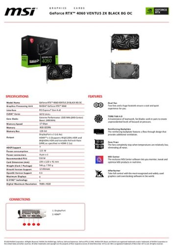 MSI NVIDIA GeForce RTX 4060 8GB VENTUS 2X OC 8GB GDDR6 PCI Express 4.0 Graphics Card - Black BUY IN MIDDLE EAST