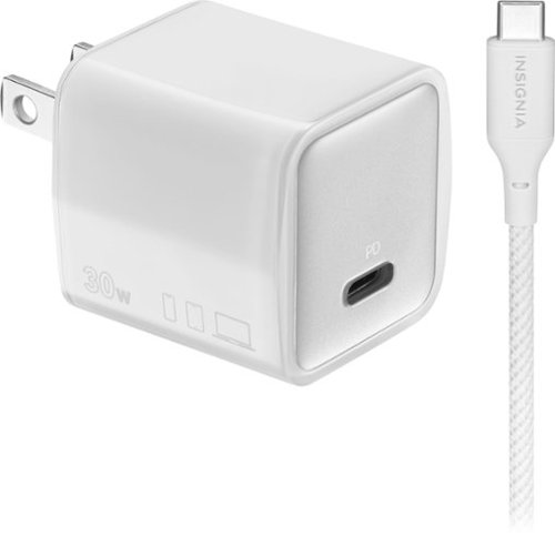  Insignia™ - 30W USB-C Foldable Compact Wall Charger Bundle with 6’ USB-C to C cable for Smartphones, Tablets and More - White