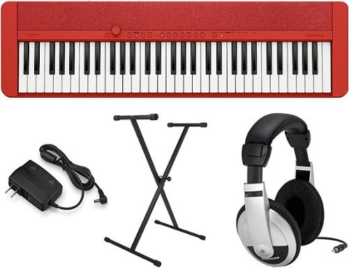 Casio - CT-S1RD Premium Pack with 61 Key Keyboard, Stand, AC Adapter, and Headphones - Red