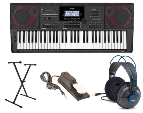 Casio - CT-X5000 Premium Pack with 61 Key Keyboard, Stand, AC Adapter, and Headphones - Black