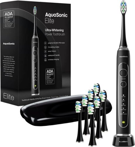  AquaSonic - Elite - Wireless Rechargeable Electric Toothbrush with Travel Case, 5 Modes, 8 Brush Heads - Black