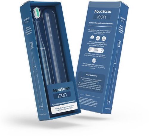 AquaSonic Icon - Ultra-Slim Electric Toothbrush with Travel Case, Magnetic Holder, Battery Operated - Navy BUY IN EUROPE