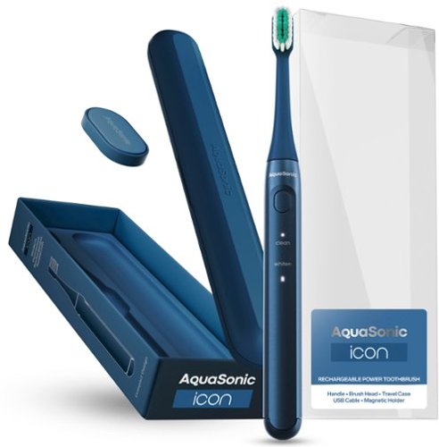 AquaSonic Icon - Ultra-Slim Electric Toothbrush with Travel Case, Magnetic Holder, Battery Operated - Navy BUY IN AUSTRALIA