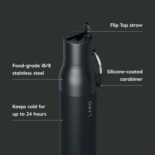 LARQ Bottle Flip Top 25 oz - Insulated Stainless Steel Water Bottle With Straw | For Sports, Gym, and Travel - Obsidian Black WORLDWIDE DELIVERY