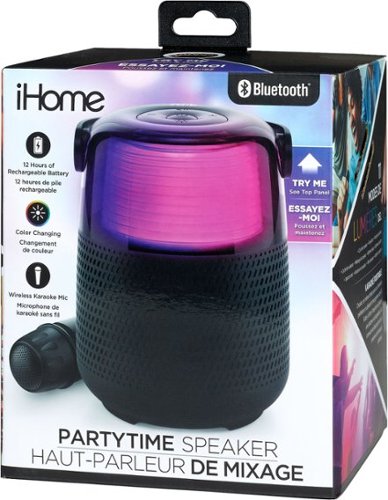 iHome Bluetooth Color Changing Party Speaker with Wireless Microphone - Black WHERE TO BUY