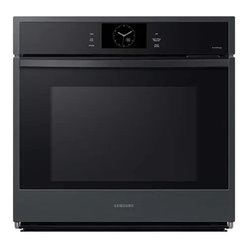 Front. Samsung - 30" Built-In Single Electric Convection Wall Oven with Steam Cook - Matte Black.