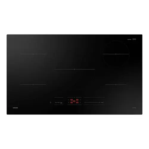 Front. Samsung - 36" Built-In Electric Induction Cooktop with 5 Burners and Wi-Fi - Black.