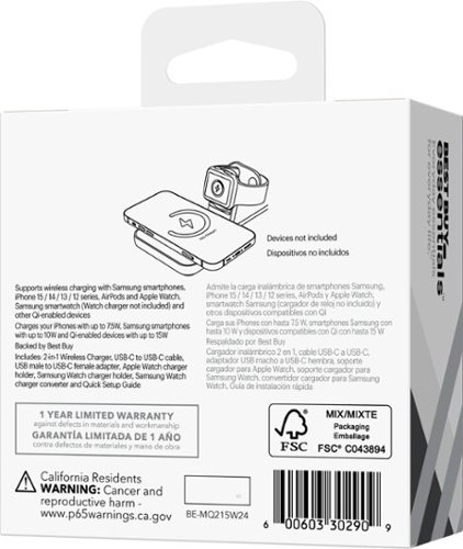 Best Buy essentials™ 2-in-1 15W Wireless Charger Kit with Watch Charger Holder for iPhone, Samsung and More Qi Devices - White SHOP ONLINE