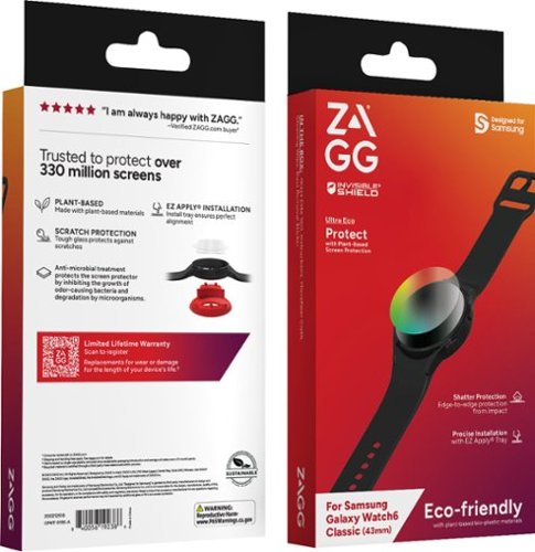 ZAGG InvisibleShield Ultra Eco Anti-microbial Screen Protector for Samsung Galaxy Watch6 Classic 43mm - Clear GLOBAL SHIPPING