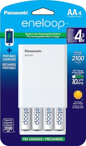 Panasonic - Eneloop Rechargeable AA Batteries 4-Pack with 4-Position Mobile Boost Charger