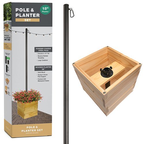 Excello Global Products - Extra Large 18"x18"x18" Wooden Planter Box and String Light Pole Set