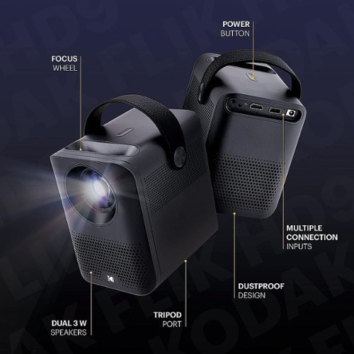 Kodak FLIK HD9 Smart Projector, 1080p Portable Movie Projector with Android TV, Wi-Fi, Bluetooth & Built-In Speakers - Black WORLDWIDE DELIVERY