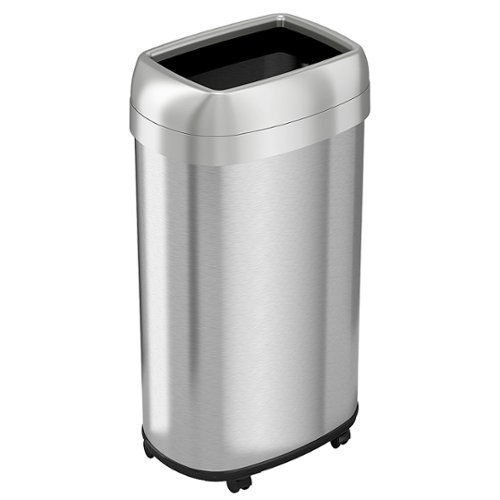 

iTouchless - 16 Gal Elliptical Open Top Trash Can and Recycle Bin with Dual Odor Filters and Wheels, Stainless Steel Office Home Bin - Silver