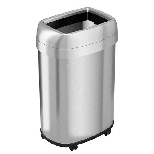 

iTouchless - 13 Gal Elliptical Open Top Trash Can and Recycle Bin with Dual Odor Filters and Wheels, Stainless Steel Office Home Bin - Silver