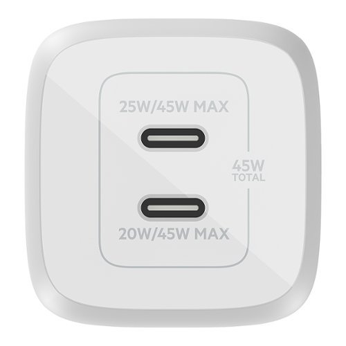 Belkin 45W Dual USB-C Wall Charger, Fast Charging 3.0 w/ GaN Technology for iPhone, MacBook, Galaxy, Nintendo Switch 2 & More - White GLOBAL SHIPPING