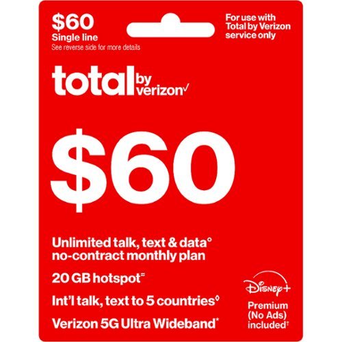 Total By Verizon $60 Unlimited Talk, Text & Data Single Device No Contract Monthly Plan [Digital]