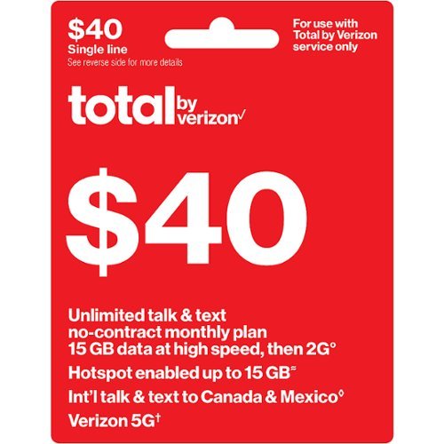 Total By Verizon $40 Unlimited Talk & Text Single Device No Contract Monthly Plan [Digital]
