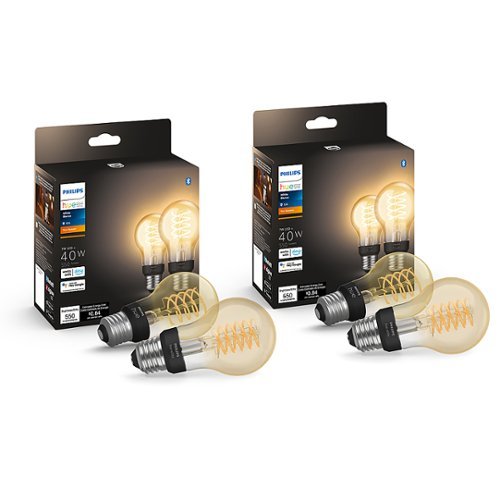 Philips - Hue Filament A19 Bluetooth 40W Smart LED Bulb (2-pack) - White
