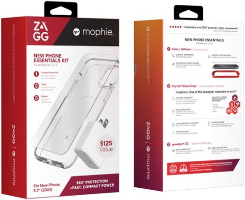 ZAGG mophie New Phone Essentials Kit: 360 Protection + Fast, Compact Power for Apple iPhone 15 Plus - Clear/White WORLDWIDE DELIVERY