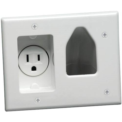 DataComm Electronics - Cable Organizer Wall Plate with Power Outlet - White